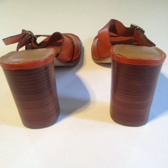 Tommy Hilfiger Orange Leather Slides Wooden Heels - Picture 5 of 8